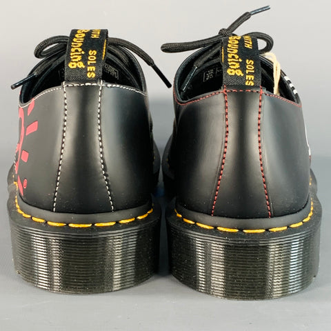 DR. MARTENS x KEITH HARING Size 11 Black Multi Color Graphic Leather Derby Lace-Up Shoes