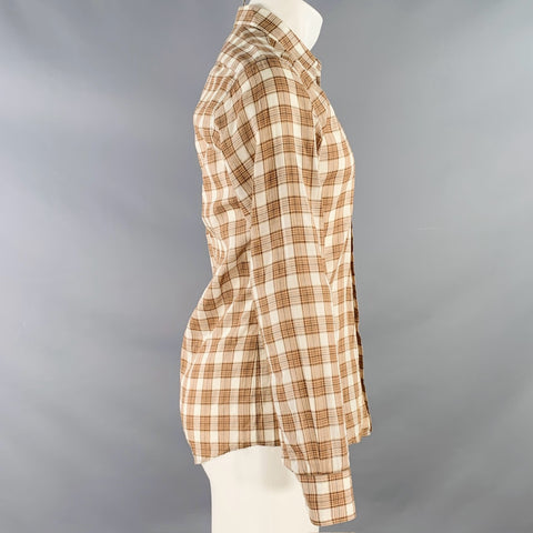 DRIES VAN NOTEN Size 36 Tan Cream Plaid Cotton One Pocket Long Sleeve Shirt