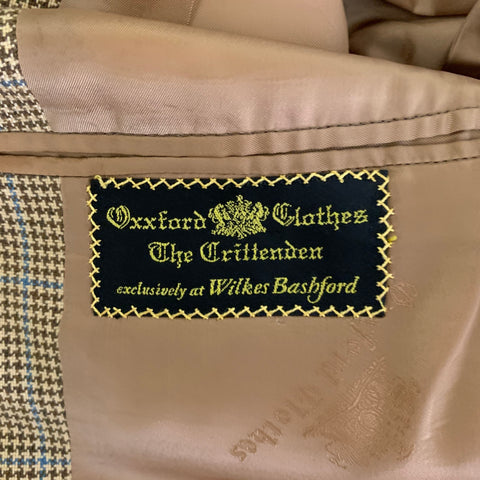 OXFORD CLOTHES Chest Size 40 Regular Tan Blue Nailhead Cashmere Sport Coat