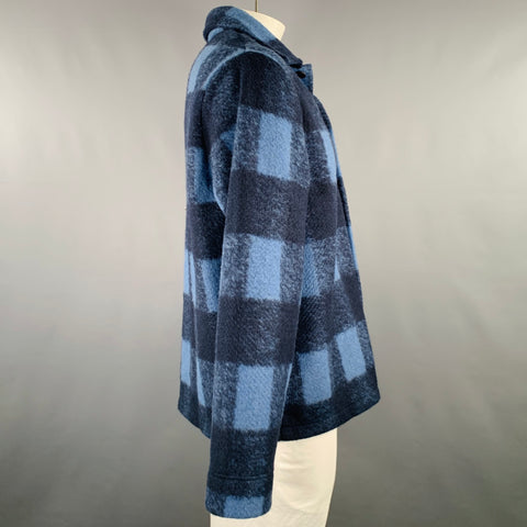 A.P.C. Size XXL Navy Blue Plaid Polyester Wool Shirt Jacket