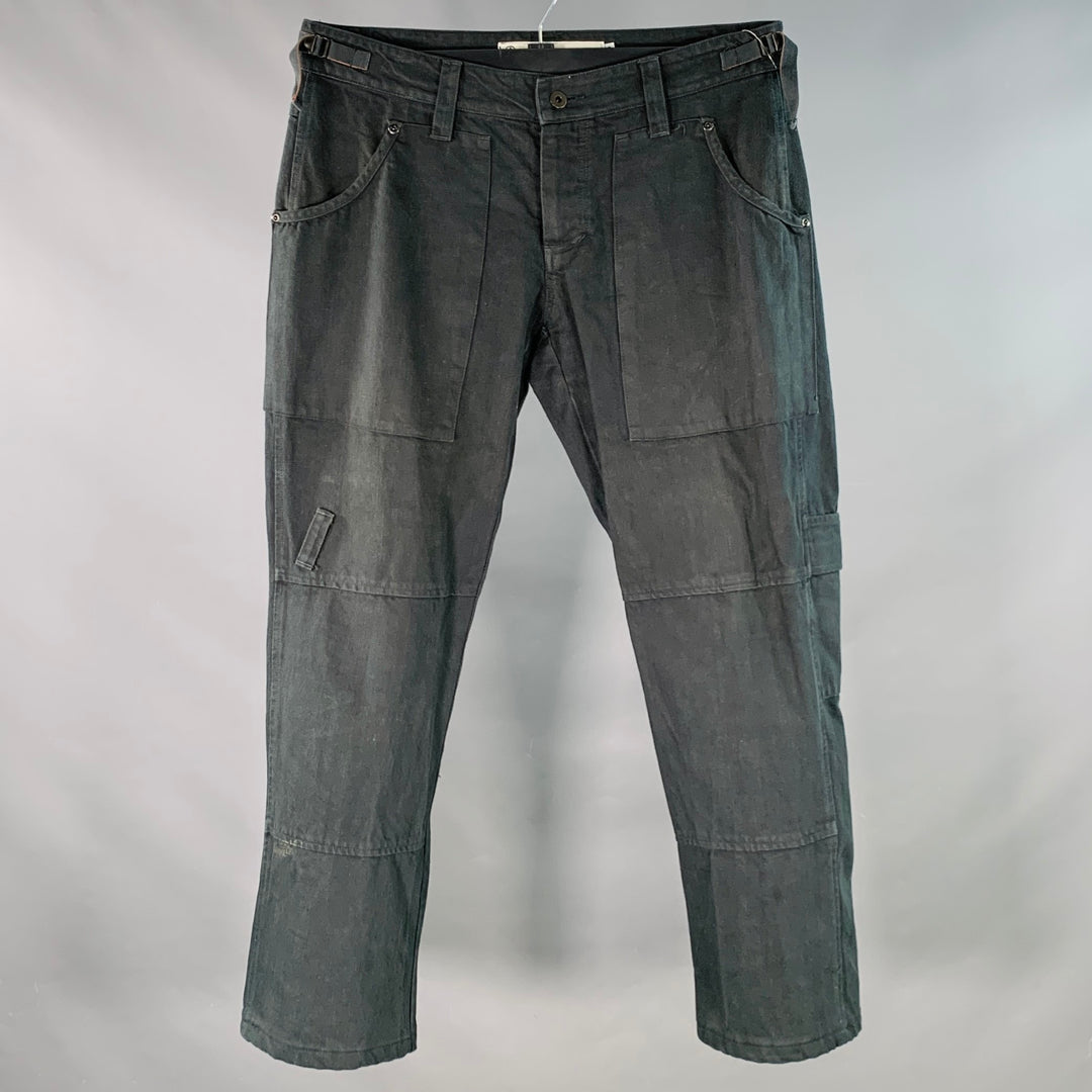 NICE COLLECTIVE Size 34 Black Cotton Side Tabs Casual Pants