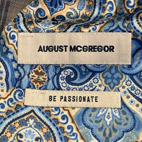 AUGUST MCGREGOR Size 38 Grey Blue Plaid Wool Notch Lapel Suit