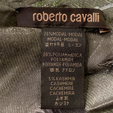 ROBERTO CAVALLI Silver Olive Marbled Modal Blend Jacquard Scarf Shawl