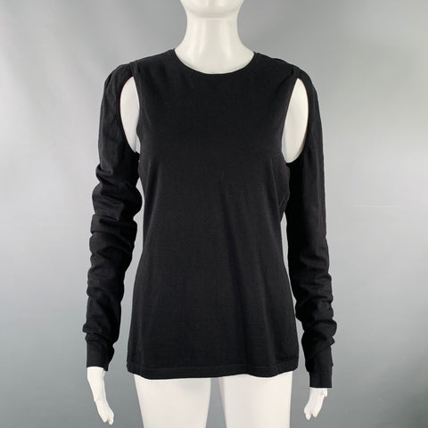 HELMUT LANG Size M Black Cut Out Crew Neck Pullover
