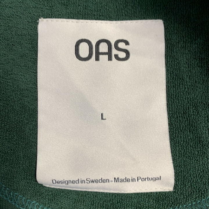OAS Size L Green Orange Tiger Applique Cotton Terry One Pocket Polo
