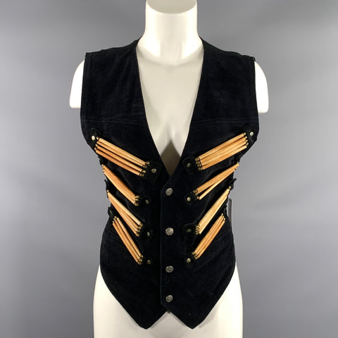 PARAGRAFF Size S Black Leather Suede Vintage Vest Indoor