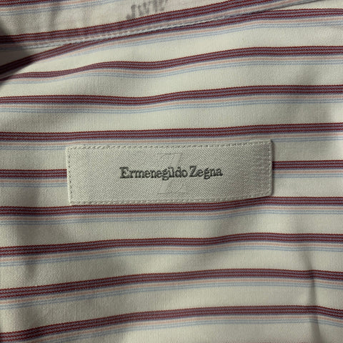 ERMENEGILDO ZEGNA Size XL White Purple Blue Stripe Cotton Pointed Collar Long Sleeve Shirt