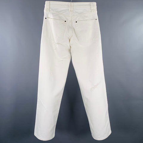 D&G by DOLCE & GABBANA Size 30 White Distressed Cotton Blend Wide Leg Jeans