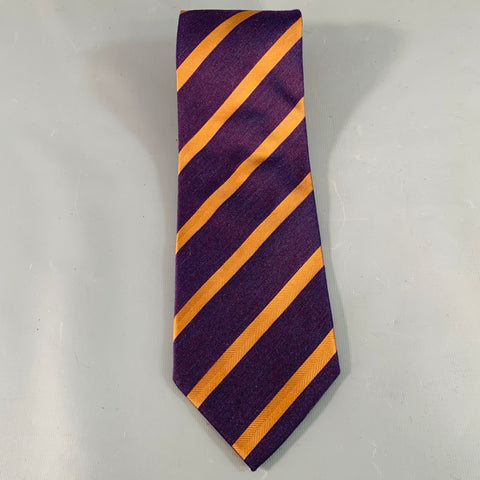 VALENTINO Navy Brown Diagonal Stripe Silk Tie