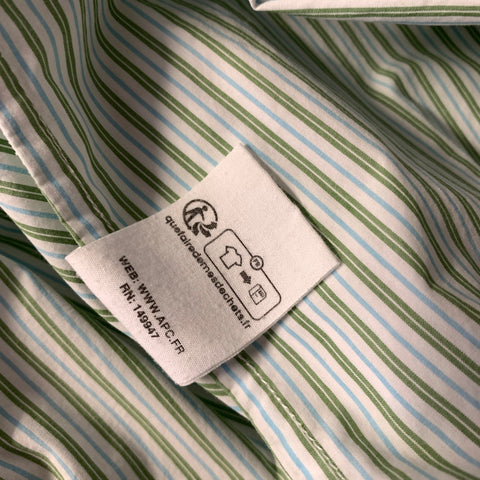A.P.C. Size M Green White & Blue Stripe Cotton Button Up Long Sleeve Shirt