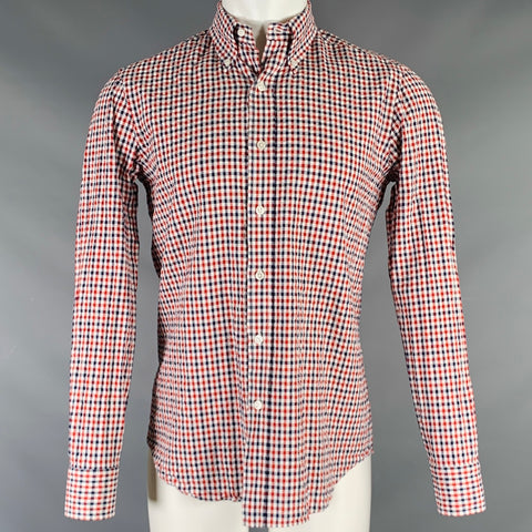 SALVATORE PICCOLO Size M Red White Blue Checkered Cotton Long Sleeve Shirt