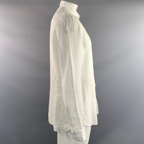 DANDYLIFE Size L White Linen Button Up Long Sleeve Shirt