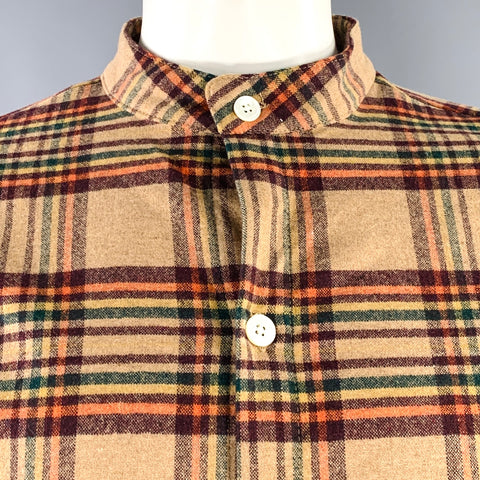 DRO'LE DE MONSIEUR Size L Camel Brown Orange Plaid Wool Blend Long Sleeve Shirt