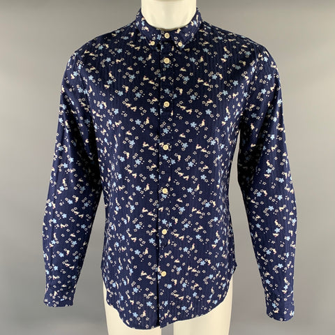 LEVI'S Size M Navy Blue Floral Rabbit Print Cotton Long Sleeve Shirt