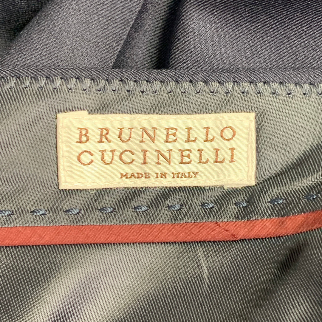 BRUNELLO CUCINELLI Size 44 Navy Blue Two Toned Virgin Wool Silk Tuxedo