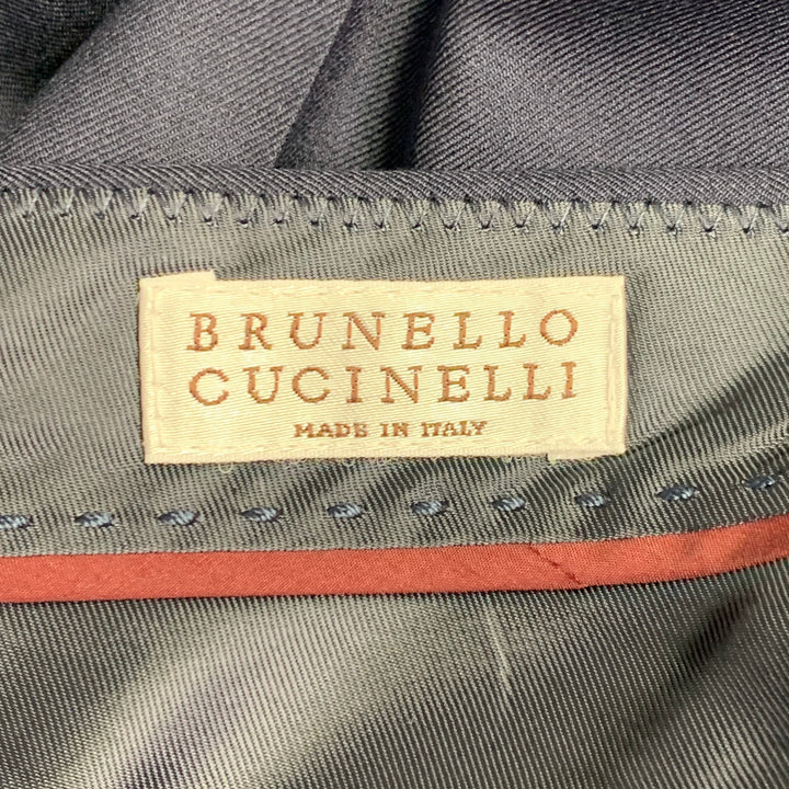 BRUNELLO CUCINELLI Size 44 Navy Blue Two Toned Virgin Wool Silk Tuxedo