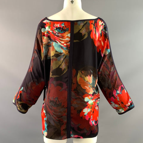 TRINA TURK Size XL Red Multi Color Silk Polyester Abstract floral Blouse