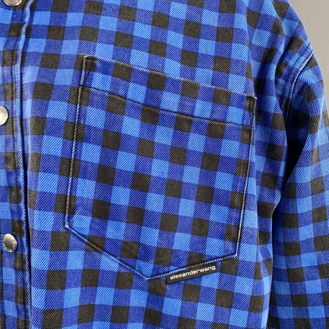ALEXANDER WANG Size S Blue Black Checkered Cotton Oversized Shirt Jacket