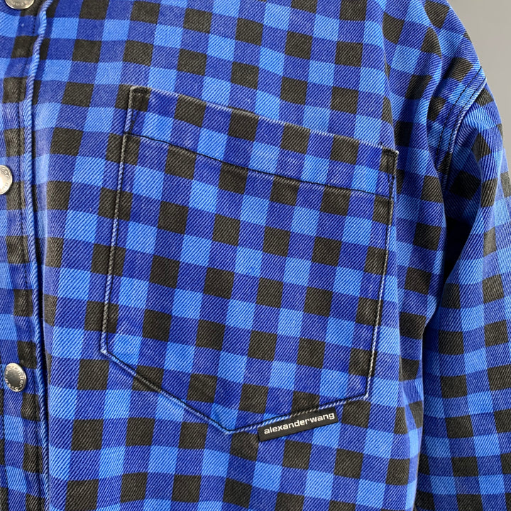 ALEXANDER WANG Size S Blue Black Checkered Cotton Oversized Shirt Jacket