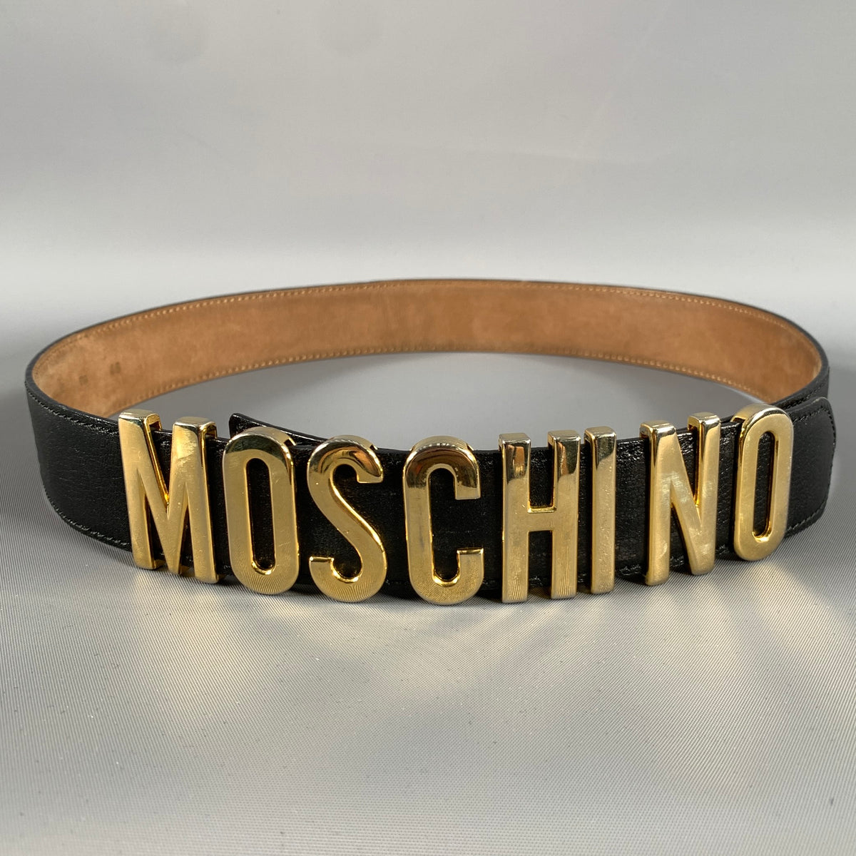 MOSCHINO Waist Size 32 Black Gold Leather Belt – Sui Generis 