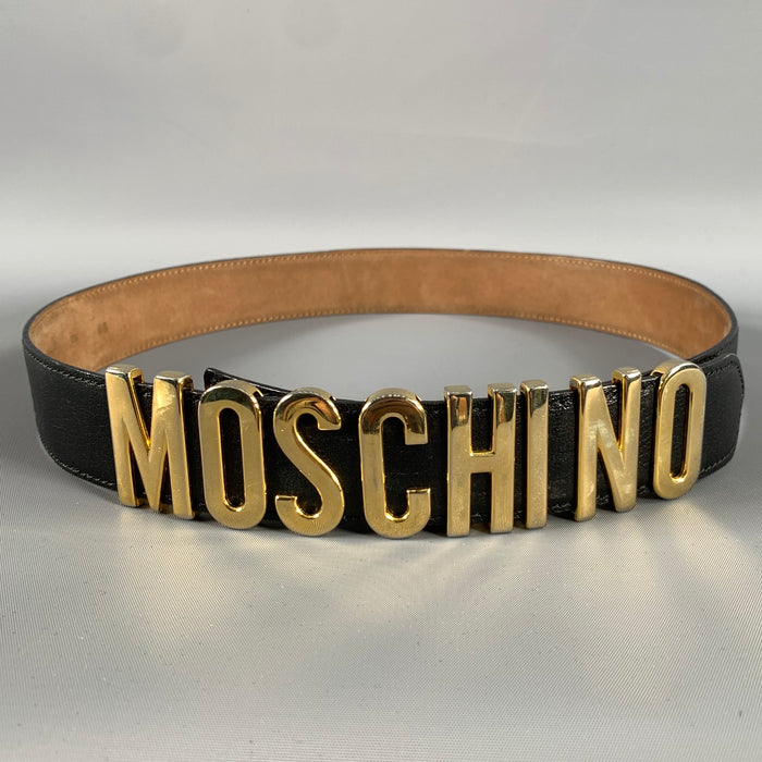 MOSCHINO Waist Size 32 Black Gold Leather Belt
