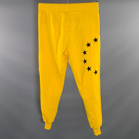 ETUDES Size L Yellow Black Stars Cotton Elastic Waistband Casual Pants