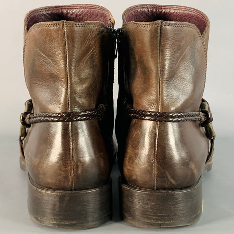 HENRY BEGUELIN Size 11 Brown Leather Western Harness Ankle Boots