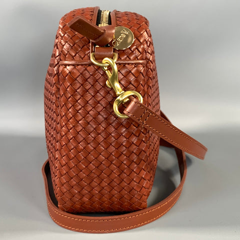 CLARE V. Brown Cognac Woven Leather Cross Body Bag