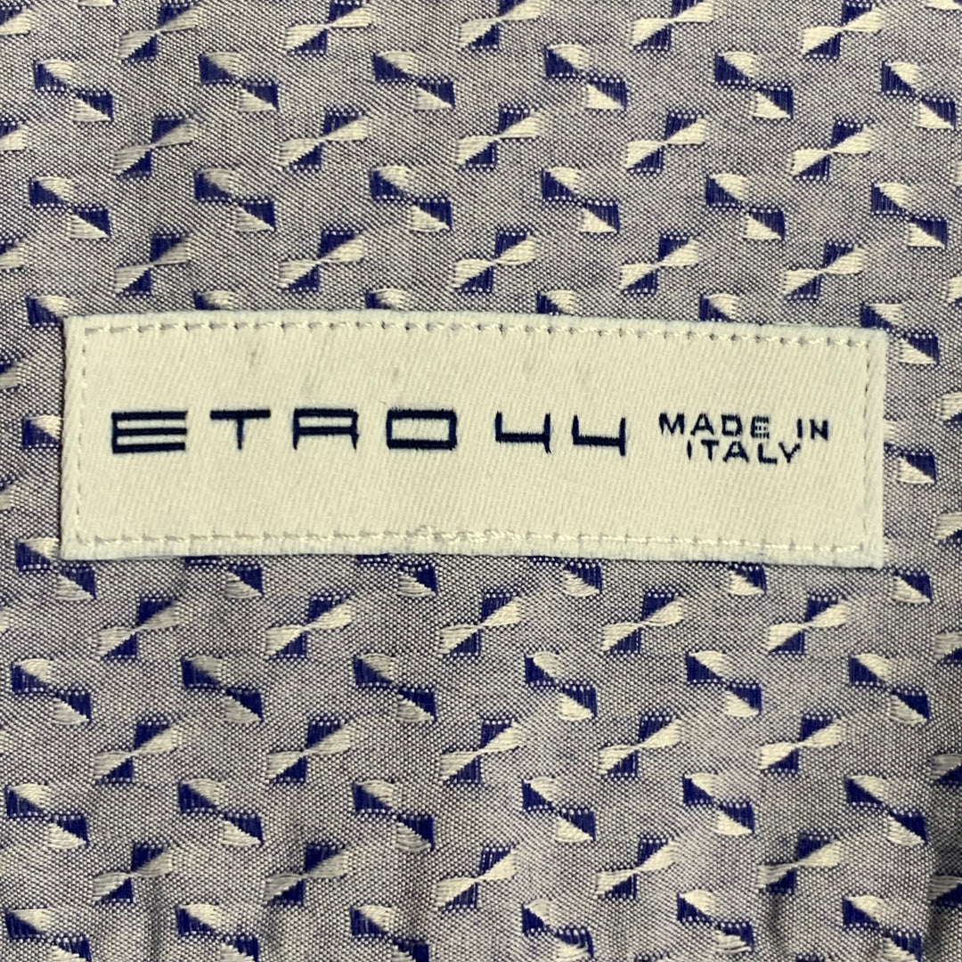ETRO Size XL Blue Jacquard Cotton Curved Cutaway Long Sleeve Shirt