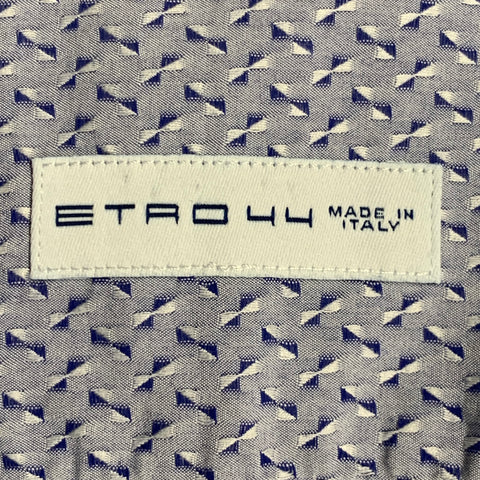 ETRO Size XL Blue Jacquard Cotton Curved Cutaway Long Sleeve Shirt