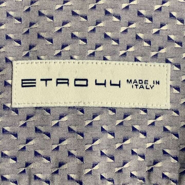 ETRO Size XL Blue Jacquard Cotton Curved Cutaway Long Sleeve Shirt