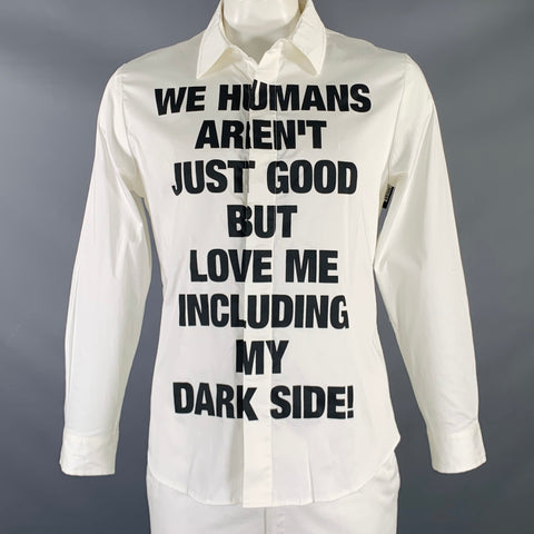 GLAMB x REZARD Size L White Black Print Cotton Blend Long Sleeve Shirt