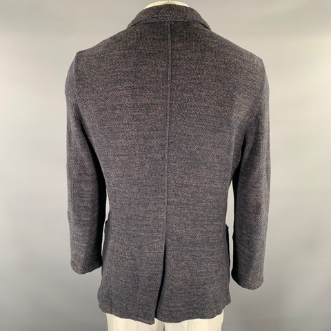 BARENA Size 42 Navy Camel Knit Cotton Blend Notch Lapel Sport Coat