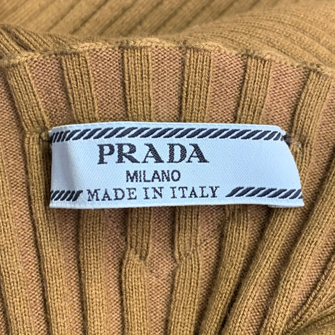 PRADA Size S Brown Cotton Rib Knit Spaghetti Straps Knee Length Dress
