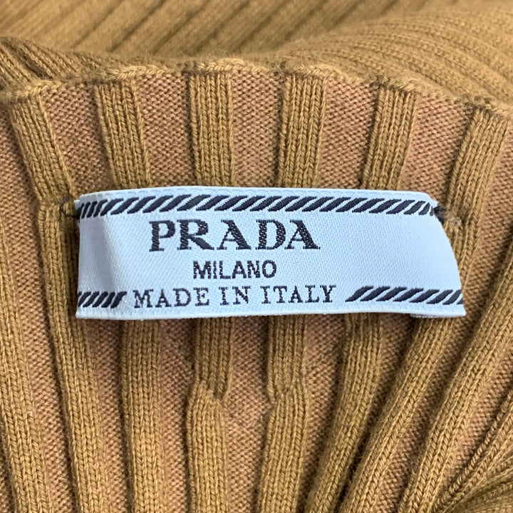 PRADA Size S Brown Cotton Rib Knit Spaghetti Straps Knee Length Dress