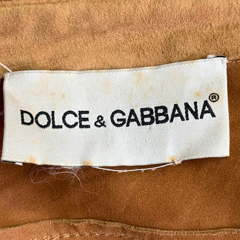 DOLCE & GABBANA Taille XS Chemise à Manches Longues Militaire en Daim Camel Deux Poches Épaulettes