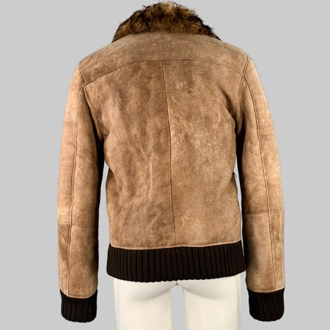 DOLCE & GABBANA Size 40 Brown Distressed Deerskin Leather Shearling Zip Up Jacket