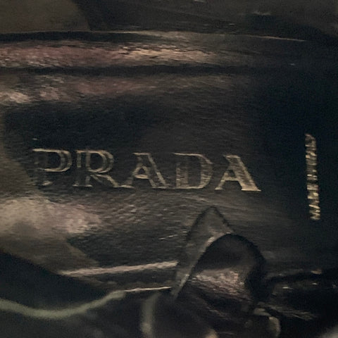 PRADA Size 7 Black Leather Kitten Heel Side Zipper Belted Ankle Boots