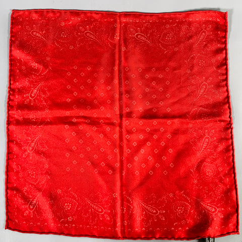 BARNEY'S NEW YORK -Fairfax- Red Cream Paisley Silk Pocket Square