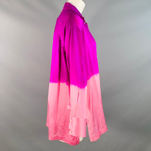 ALEJANDRA ALONSO ROJAS Size 2 Pink Fuchsia Silk Satin Two Tone Dip Dyed Blouse