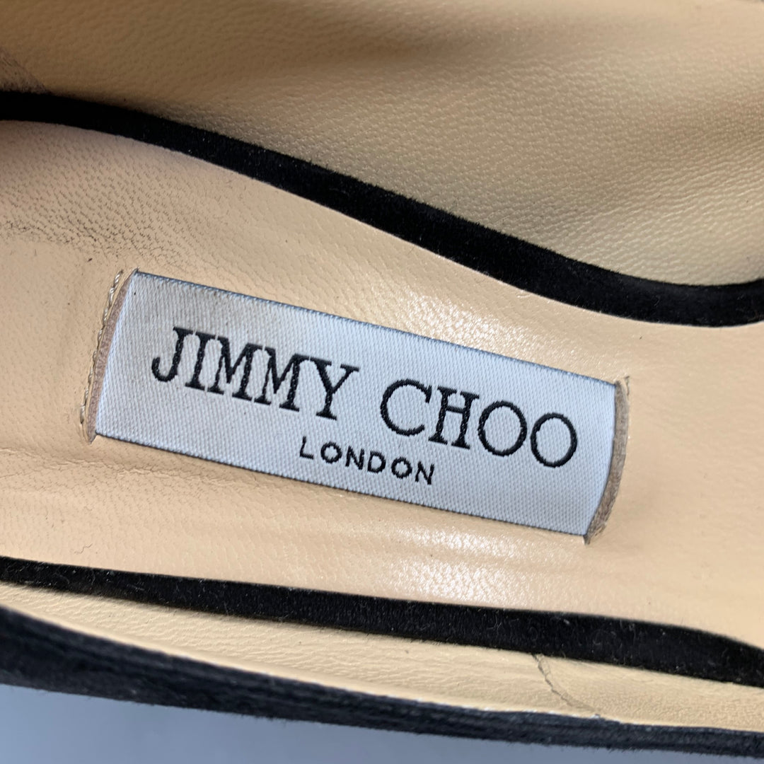 JIMMY CHOO Size 8.5 -Bethan 100- Black Gold Suede Stripe Pumps