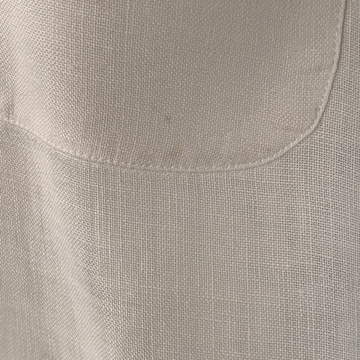 LORO PIANA Size L White Linen One Pocket Long Sleeve Shirt