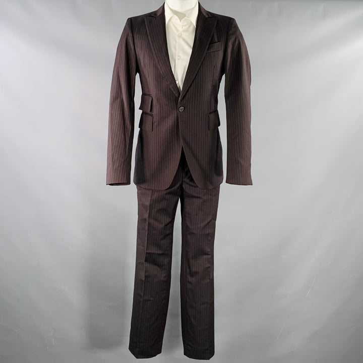 CoSTUME NATIONAL Size 38 Brown Grey Pinstripe Wool Single Button Suit