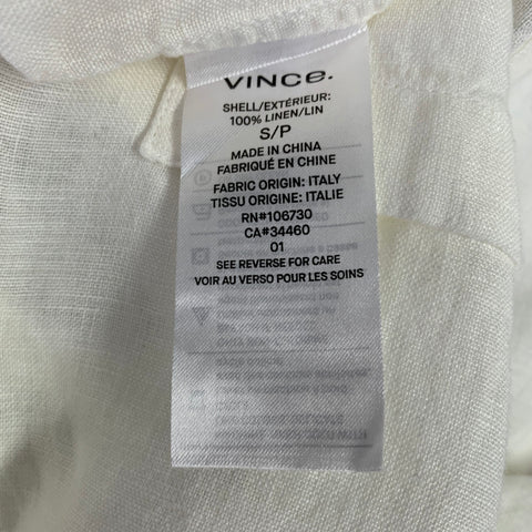 VINCE Size S White Linen One Pocket Short Sleeve Shirt