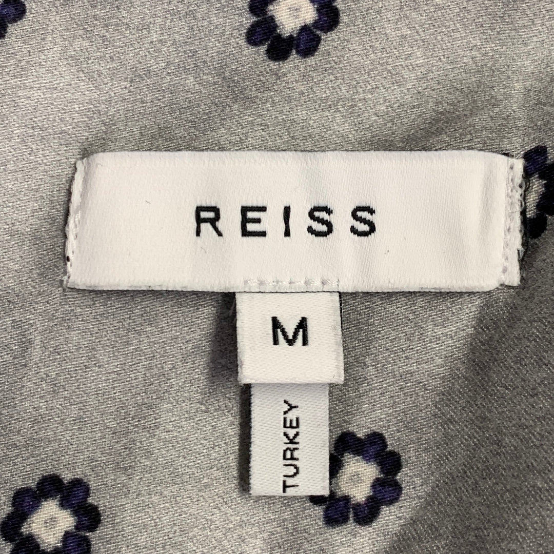 REISS Size M Murph Grey Navy Bandana Cotton Camp Short Sleeve Shirt