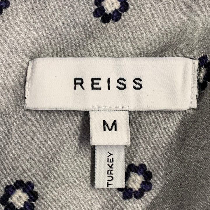 REISS Size M Murph Grey Navy Bandana Cotton Camp Short Sleeve Shirt