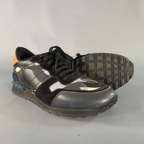 VALENTINO Size 11 Black Multi-Color Camo Blend Lace Up Sneakers