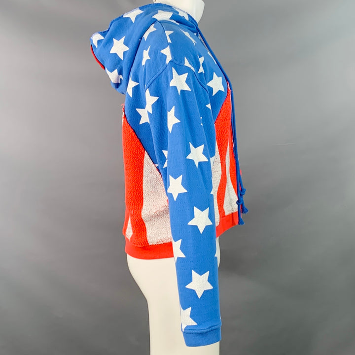 ERL Size XS Red White Blue Flag Cotton Cracked Effect Hooded Sweatshirt