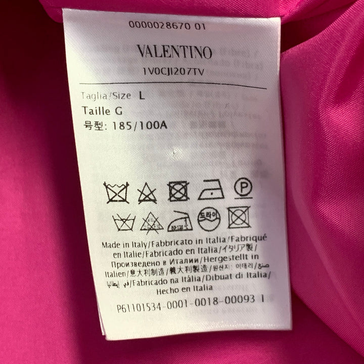 VALENTINO 2022 Size L Fuchsia Pink Polyamide Oversized One Pocket Short Sleeve Pullover