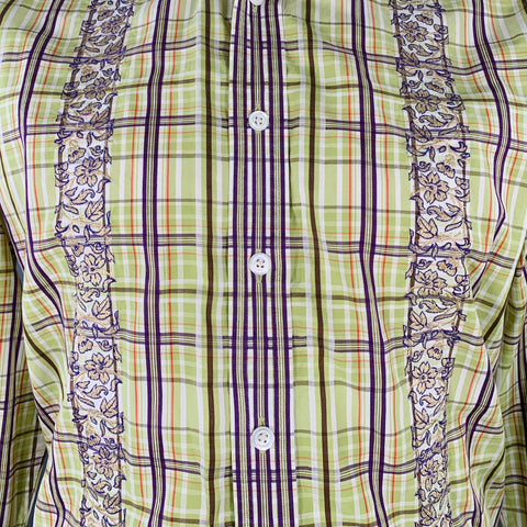 ROBERT GRAHAM Size L Green Multi Color Plaid Embroidered Cotton Long Sleeve Shirt